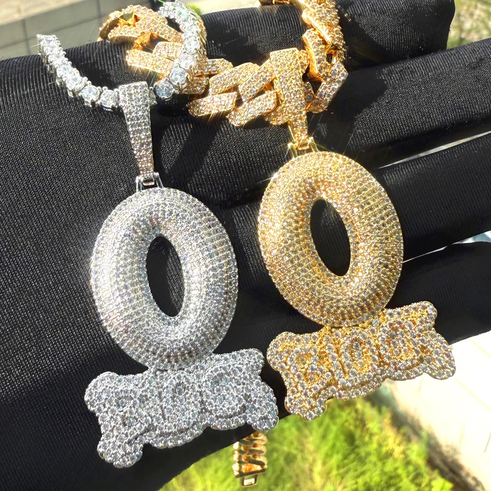 Iced Out Letter O Block Pendant Bling Cubic Zirconia Micro Pave Cz Paved Hip Hop Men Boy Rope Chain Jewelry 251029
