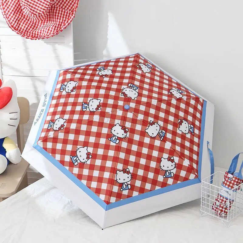 Sanrio Sanrio Hello Kitty Kawaii Umbrella Super Cute Girl Folding Manual Umbrella Sun Protection Sunshade Cute Cartoon Windproof Mini L251029