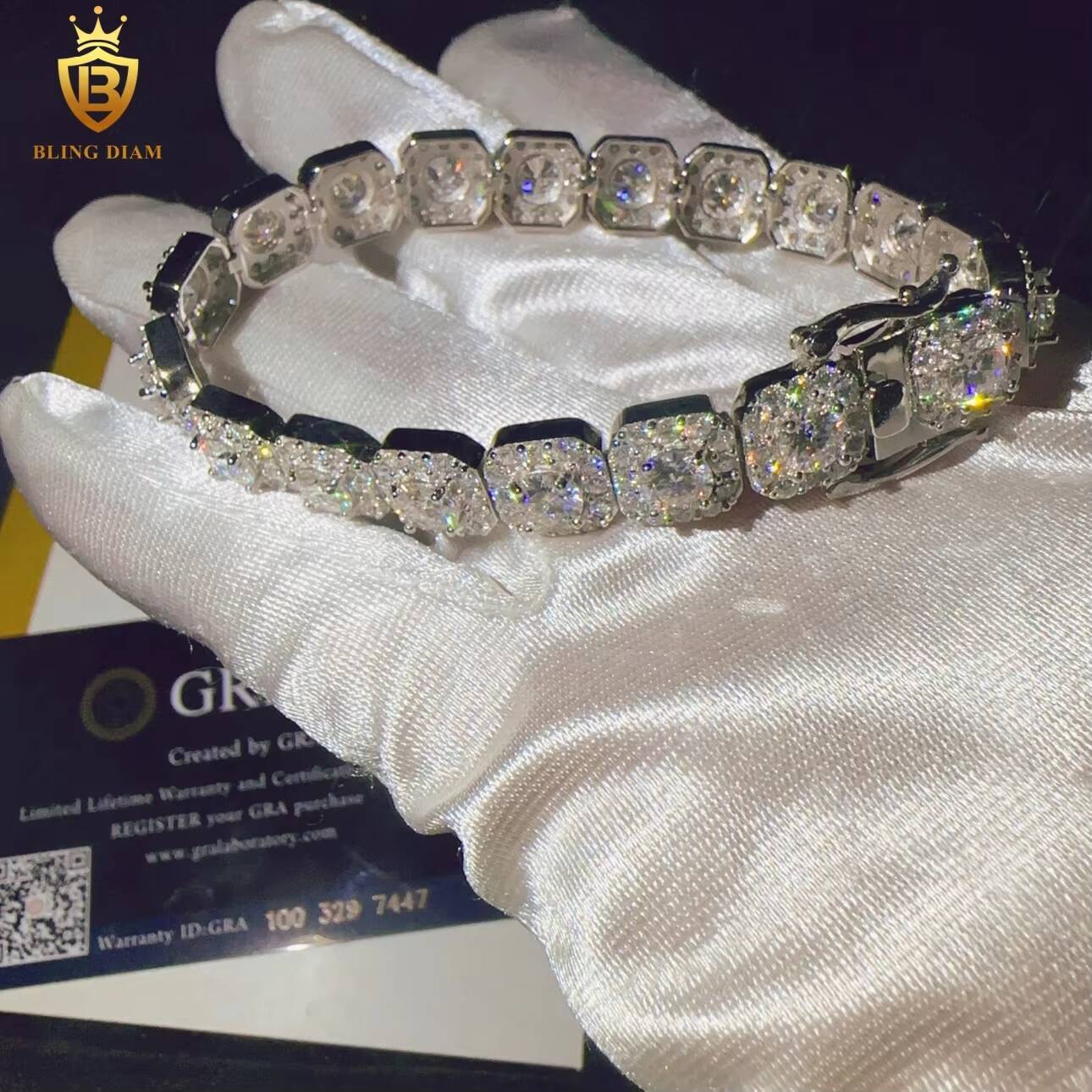 Hip Hop Pass Diamond Tester D Color VVS Moissanite 10mmLced Out Chain 925 Silver Moissanite Cuban Link Chain Bracelet