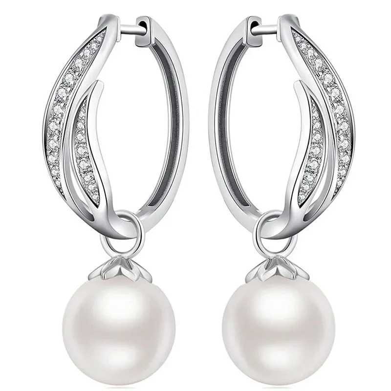 925 Silver Light Luxury Pearl Micro Inlaid Zircon Geometric Earrings Elegant and Highend Personalized Temperament JewelryW251029