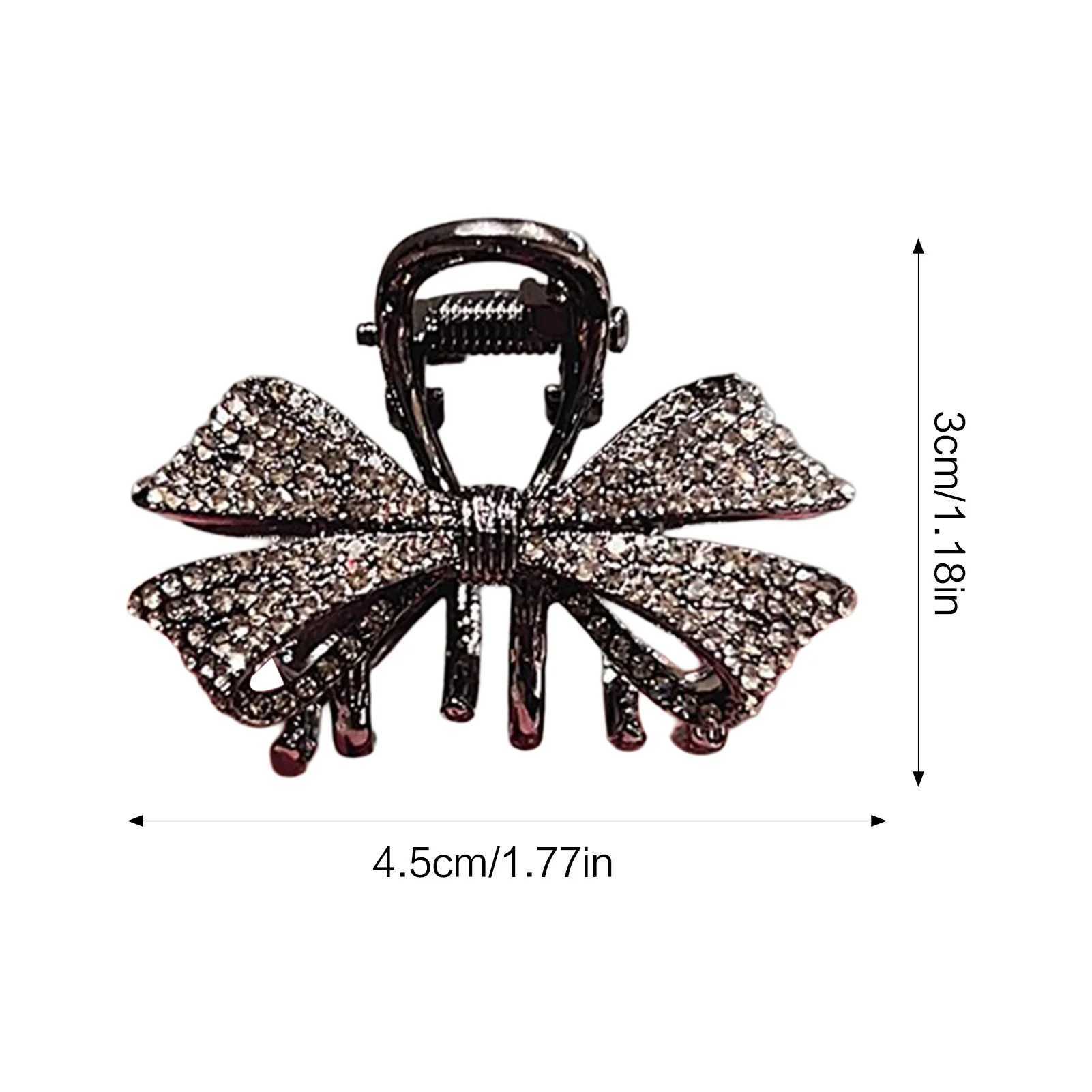 Black Bowknot Hair Claw Clip Sparkly Rhinestone Mini Simple Hairpin for Women Girls Elegant Snap Clip for Bangs Hair HolderW251028