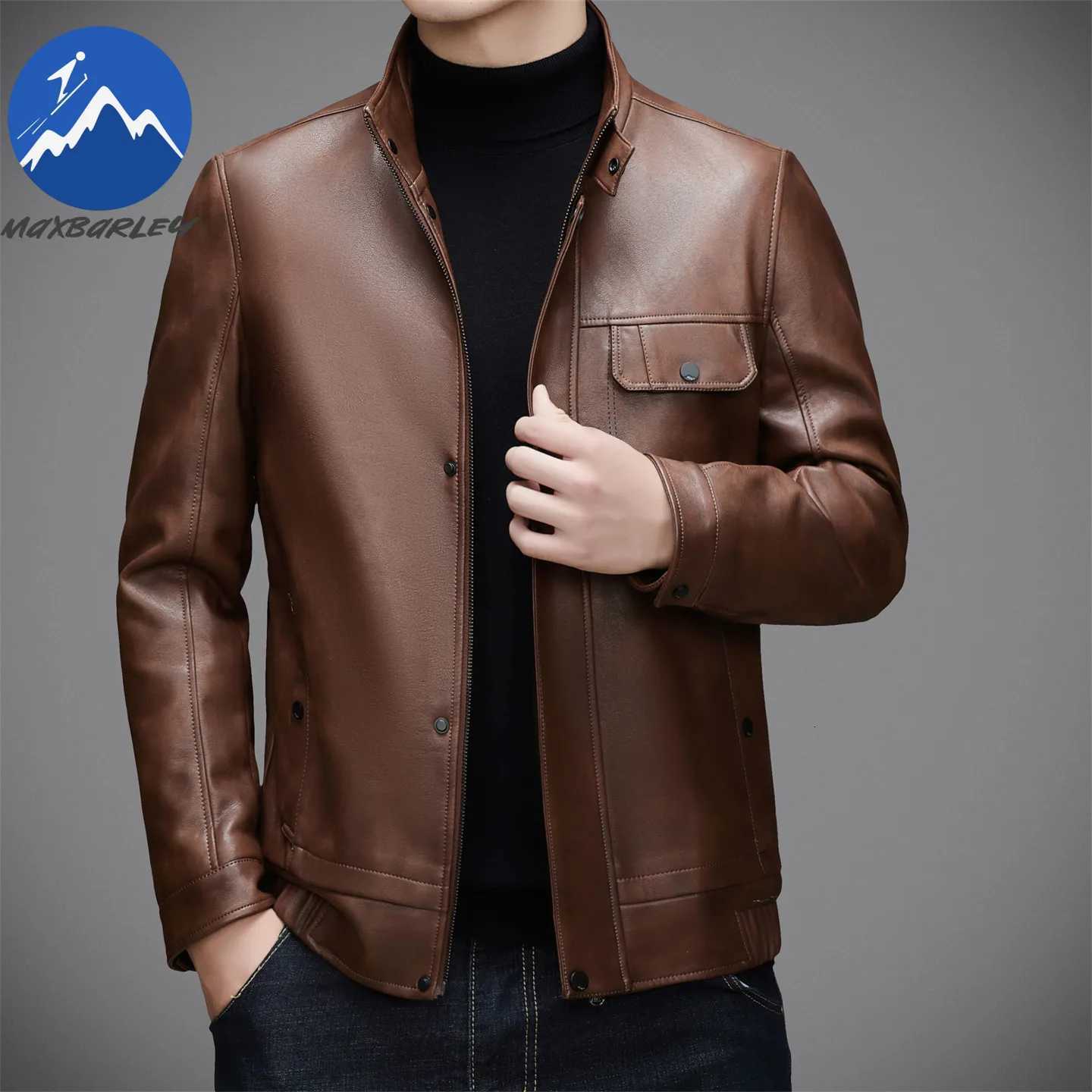Maxbarley Autumn 2025 Luxury Leather Jacket Men High Quality Vintage Brown PU Leather Coat Brand Clothing Motorcyclist JacketT251029