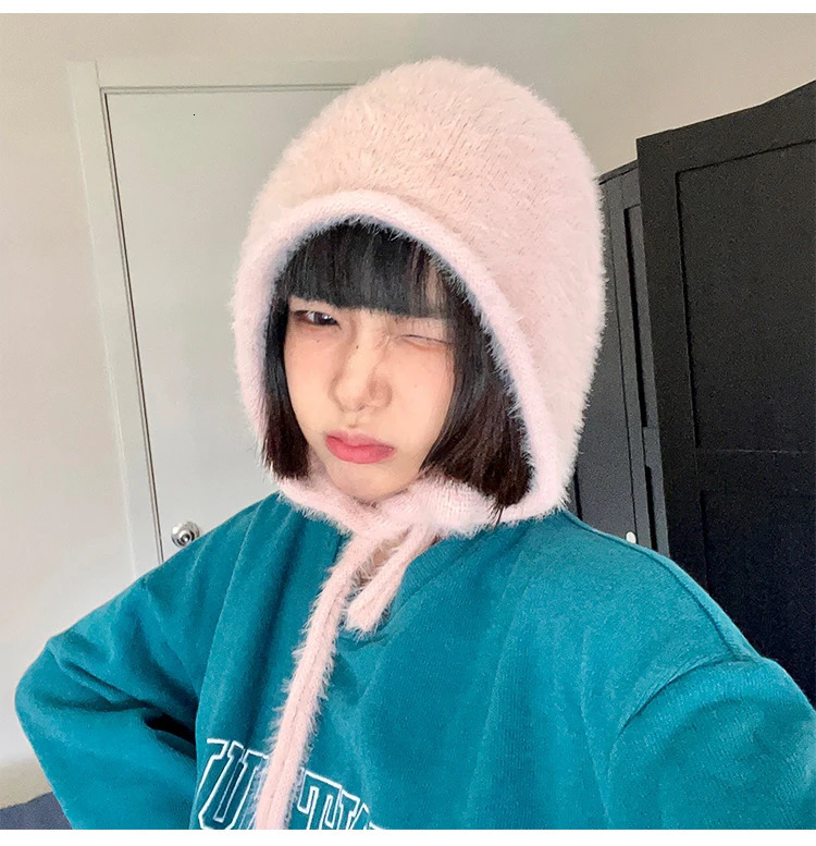 Y2K Cute Beanie Autumn Winter Women Warm Japanese Knit Hat Pile Caps Men Ear Protection Tie Pullover Hat Gorro Bonnet 251029
