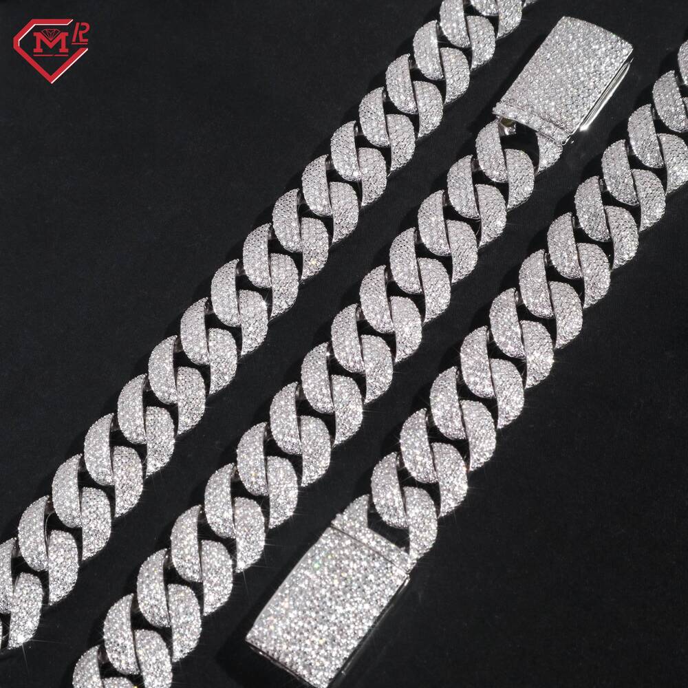 Pass Testes Diamond Moissanite Cuban Miami 925 Silver 20mm Buss Down Hiphop Jewelry Moissanite Cuban Chain