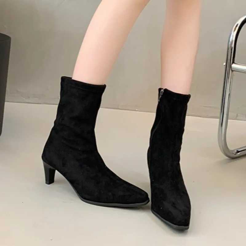 Highheeled Ankle Boots New Autumn Fashion Square Toe Suede Side Zipper Nonslip Wearresistant Thick Heel Ankle Boots Plus Size Z251029