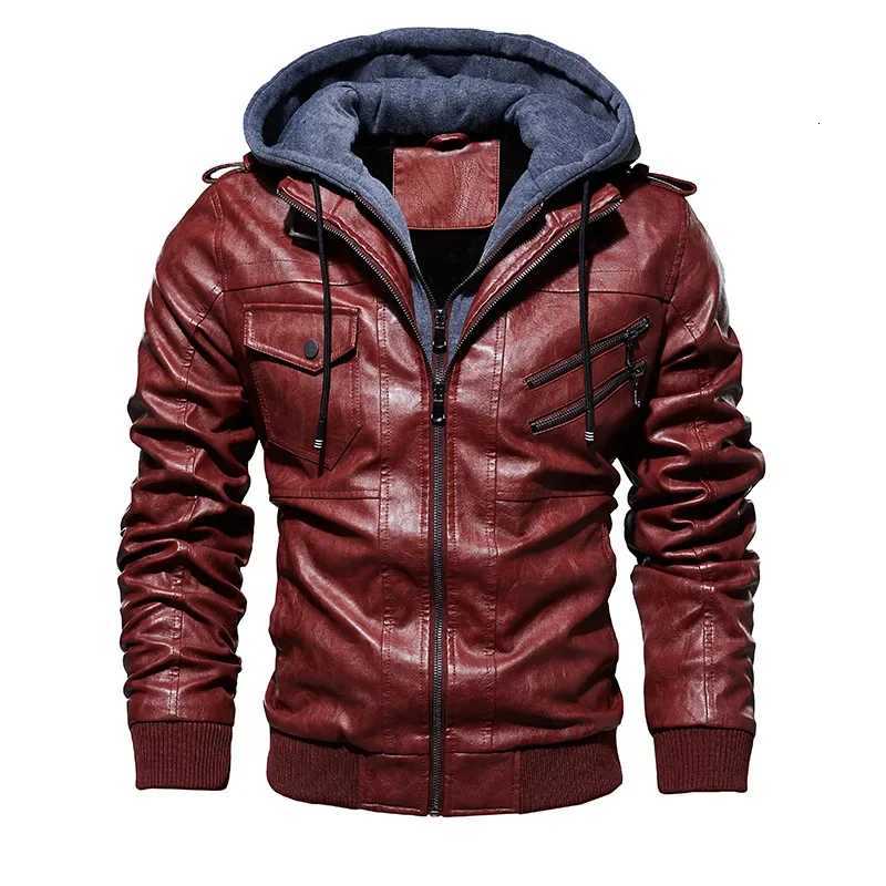 Men Hooded Jackets Slim Maxi Faux Leather Jacket Punk Gothic Coats Zipper Splice Pocket Thick Coat Male Autumn Winter SpringT251029