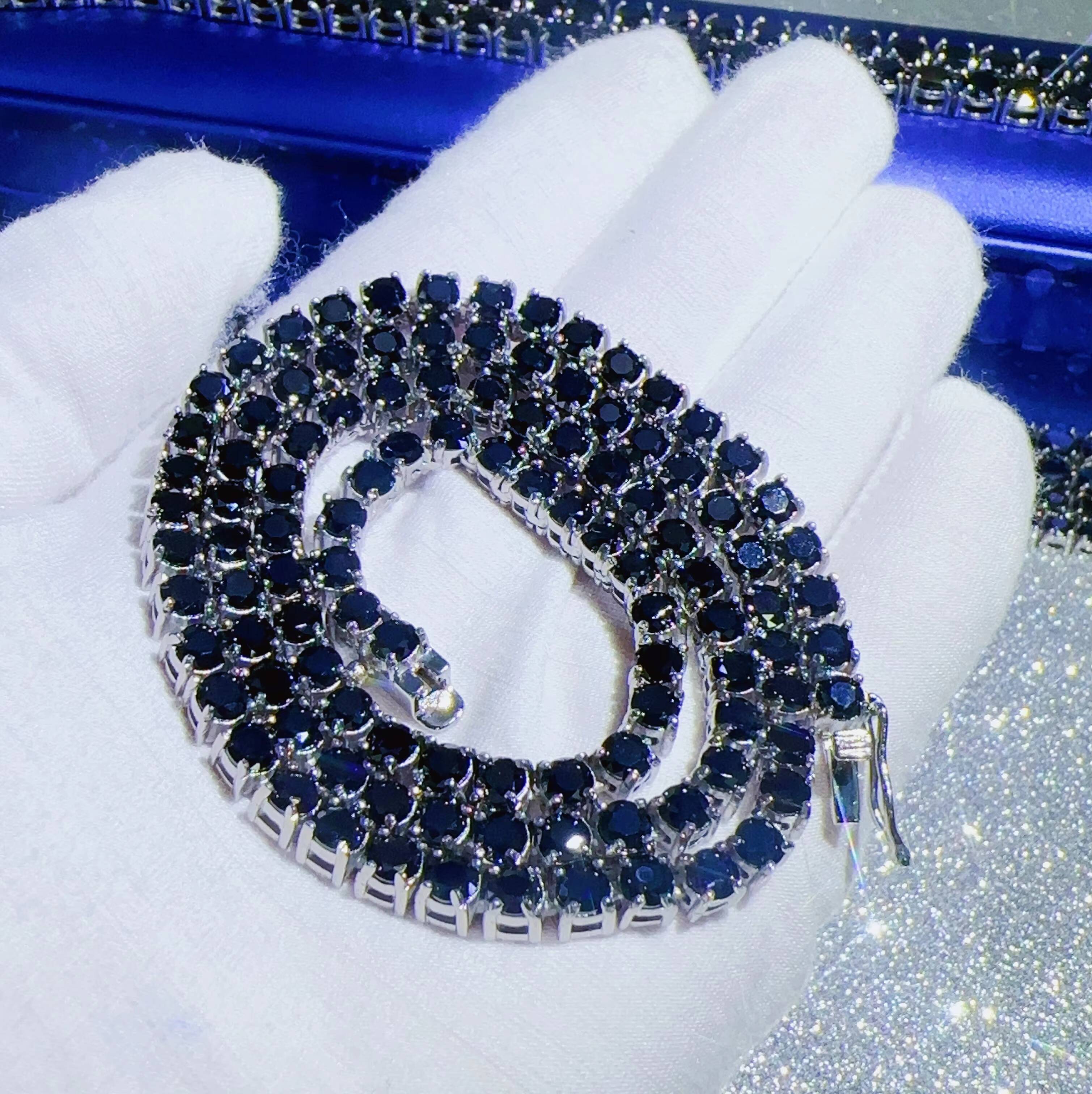 Custom Moissanite Jewellery Black Diamond Silver 925 Necklace VVS Diamond Chain Hip Hop Iced Out Jewelry Fashion Tennis Chain