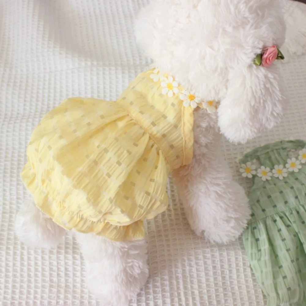 Floral Style Collar Cat Dress Thin Yellow Green Puppy Tutu Skirt Cute Mini Pet Clothes Cat Party Dress for Summer 251029