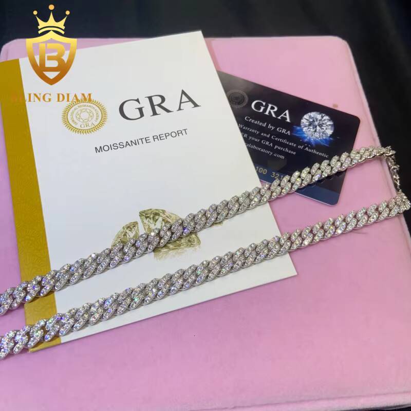 Fashion 8mm Cuban Moissanite Link Chain Pass Diamond Tester VVS1 Moissanite Necklace 925 Sterling Silver Past Diamond Test GRA