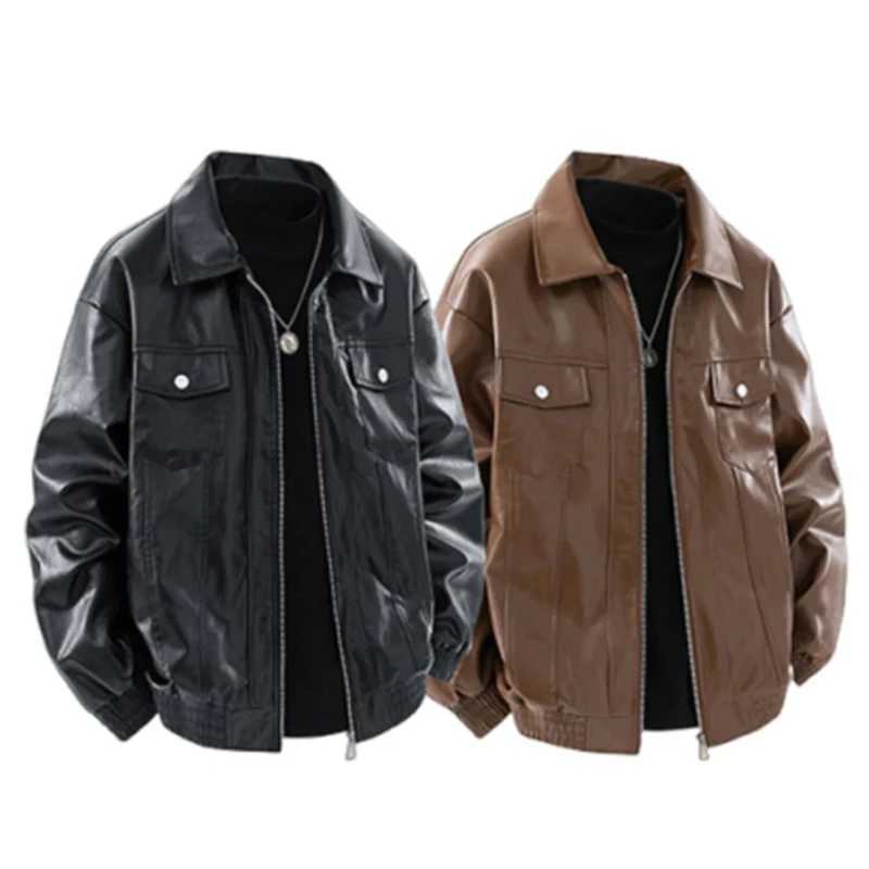 American Retro PU Leather Jacket Men Streetwear Motorcycle Mens Leather Jackets Autumn Korean Trendy Versatile Motorbiker CoatT251029