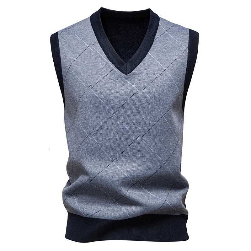 Mens Knitted Warm Sweater in Autumn and Winter Vneck Vest Diamond Grid Twisted Flower Casual Fashion Versatile Top W251029