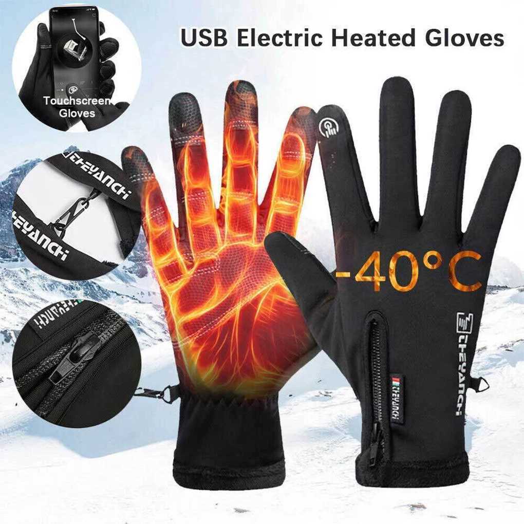 Heated Gloves Touchscreen Warm Gloves USB Eletric Thermal Heat Gloves Winter Warm Outdoor Cycling Driving Motorcycle Cold Gloves J251029