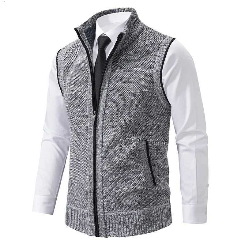 Mens Knitted Sleeveless Sweater Cardigan Zipper Sweater Vest Casual Sleeveless Warm Jacket Slim Fit Stand Collar Sweatercoat W251029