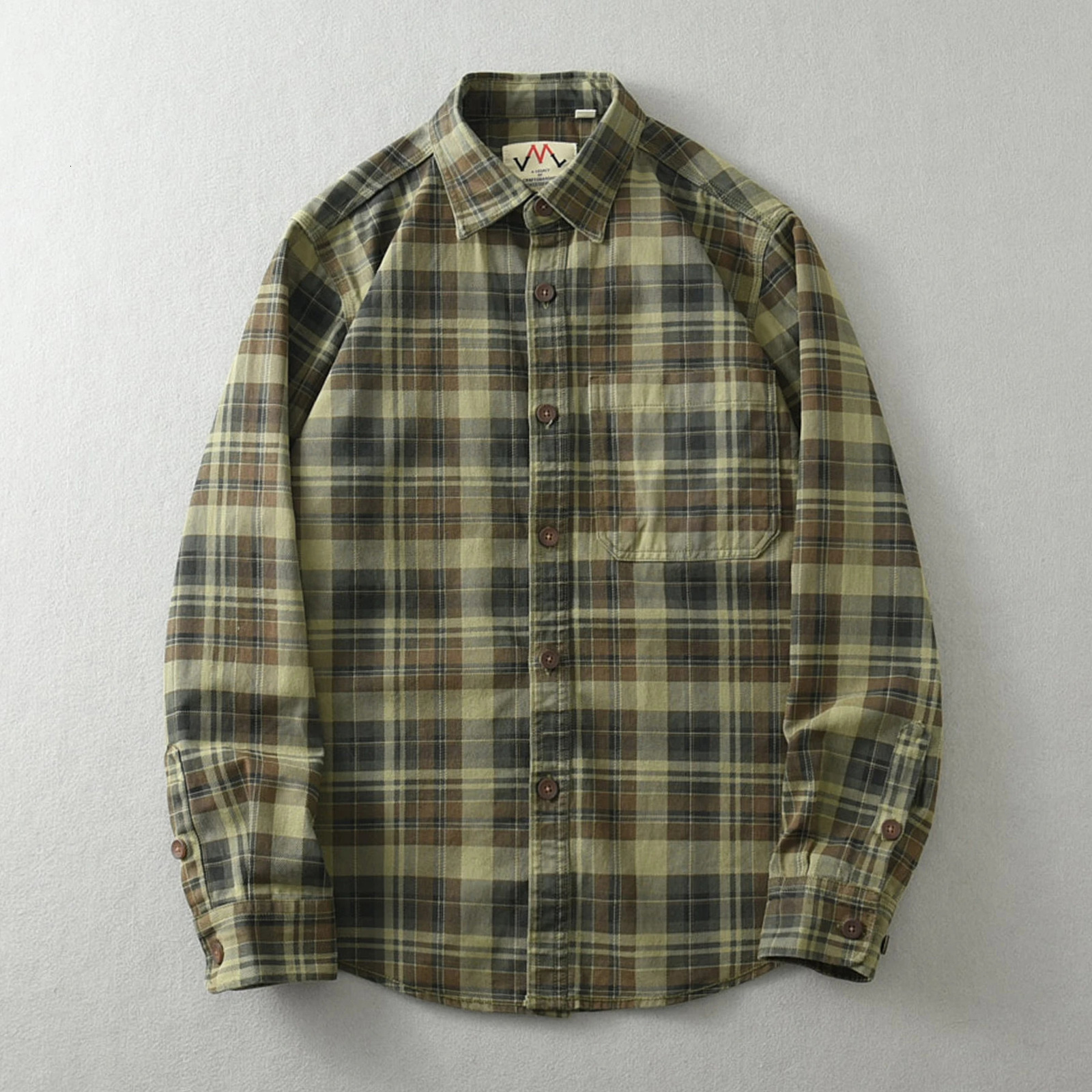 100 cotton vintage wash plaid shirt Mens spring and autumn casual longsleeved jacket 251029