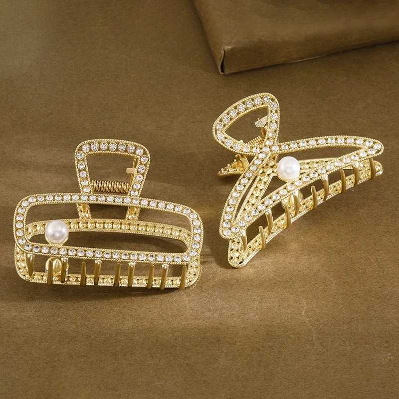 1pc Luxury Toned Hair Claw Rhinestones Pearl Accents Elegant Geometric Designs Perfect Special Events Glamorous Hair AccessoriesW251028