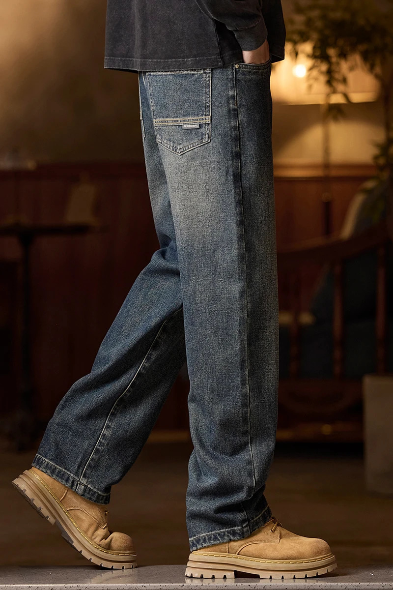 Mens Elastic Waist Jeans Relaxed Fit Mens Blue Jeans with Elastic Waist with Zipper and Button 251029