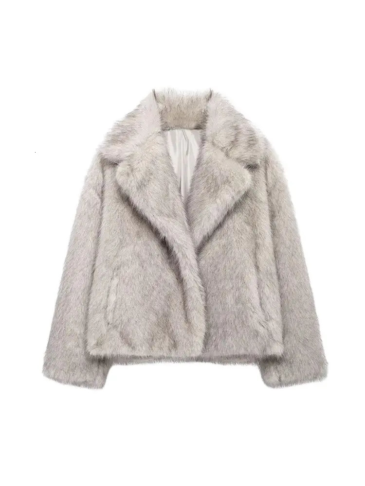 Womens Thick Warm Faux Fur Jacket Long Sleeve Coat Lapel Collar Female Outerwear Chic Tops Fashion 251029