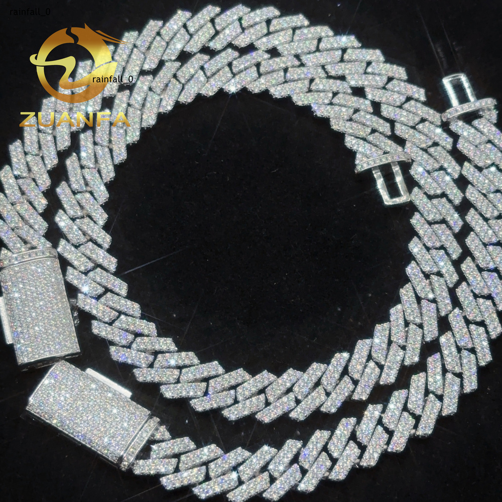 Ready to Ship 13mm Cuban Link Chain Moissanite Hip Hop Jewelry 925 Silver Iced Out Cuban Chain Necklace With GRA Certificate