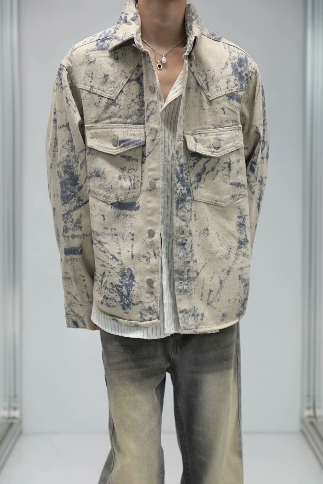2025 Tie-dye Denim Jacket For Men And Women Designer Jacket Spring And Autumn American High Street Style Niche Design Loose Washed Shirt Jacket