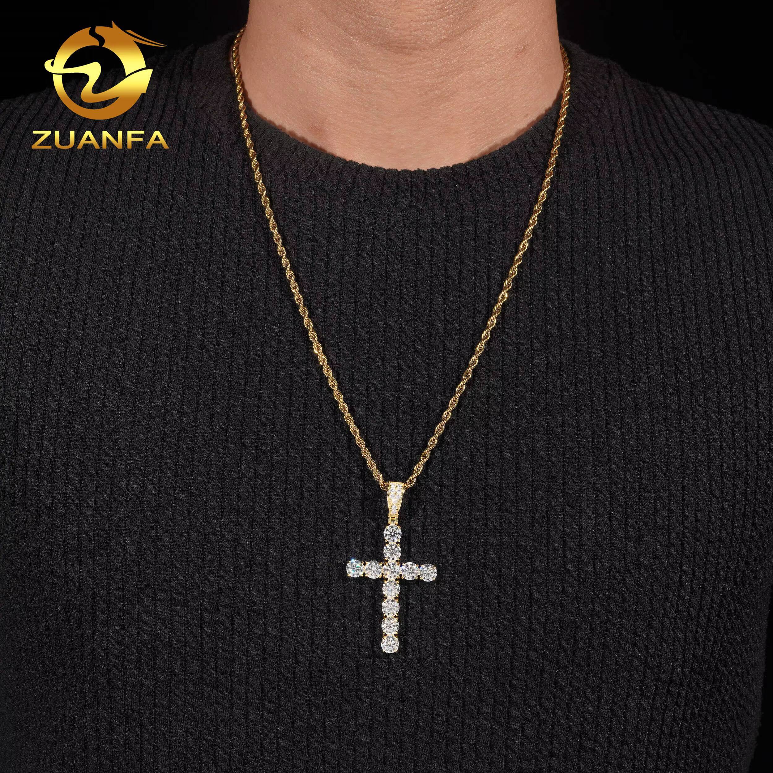 USA Ready Shipping Hip Hop Jewelry 60mm Cross Moissanite Pendant 925 Silver Iced Out Pendant Charm Cross