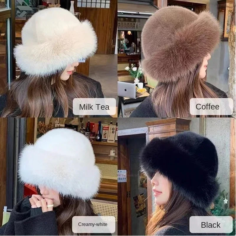 2025 Mongolian Hat Womens Cotton Hat Warm and Eyecatching Versatile Ear Protection Water Bucket Plush Basin Hat 251029