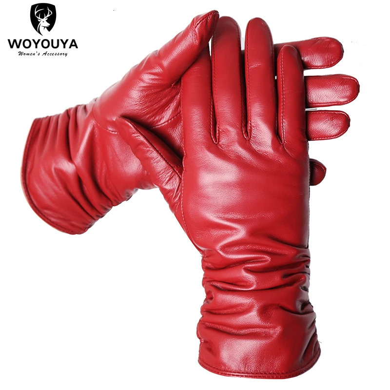 Winter Sheepskin Womens Gloves Warm Plus Velvet Short Thin Touch Screen Driving Female Color Leather High End2801T 251013