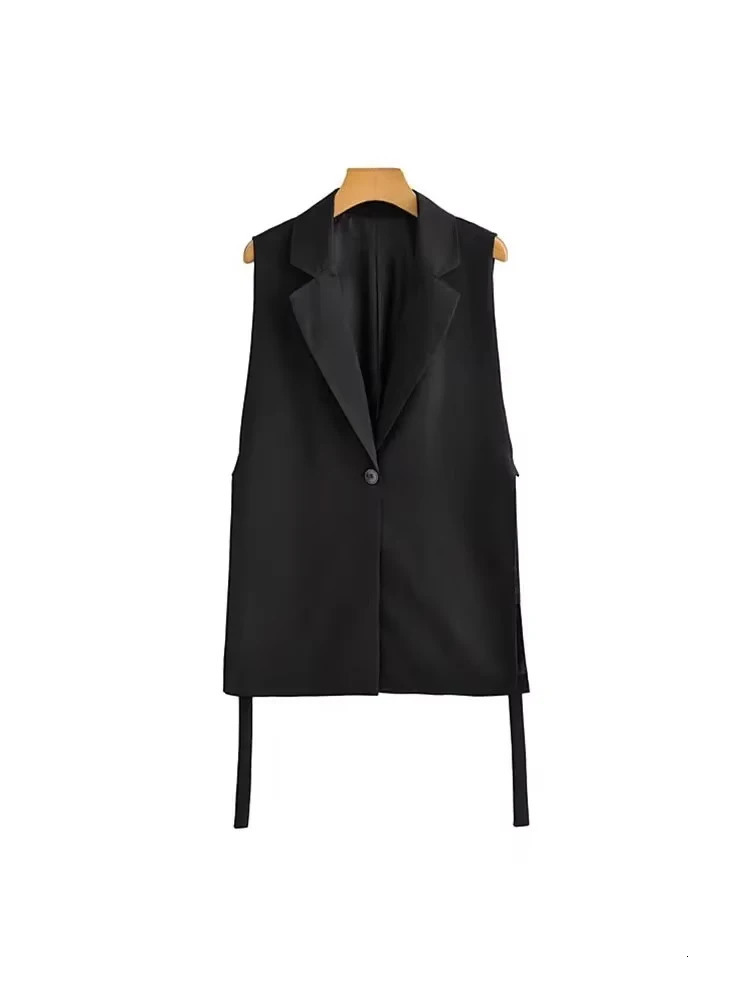 Women Fashion With Taps Side Vents Waistcoat Vintage Sleeveless Front Button Female Outerwear Chic Vest Tops 251029
