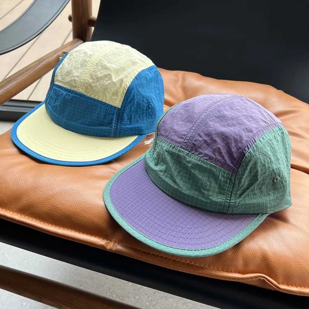 Waterproof Japanese Style Splicing Baseball Cap 5Panel Adjustable Snapback Hats Thin Quickdrying Sunshade Cap UnisexW251029