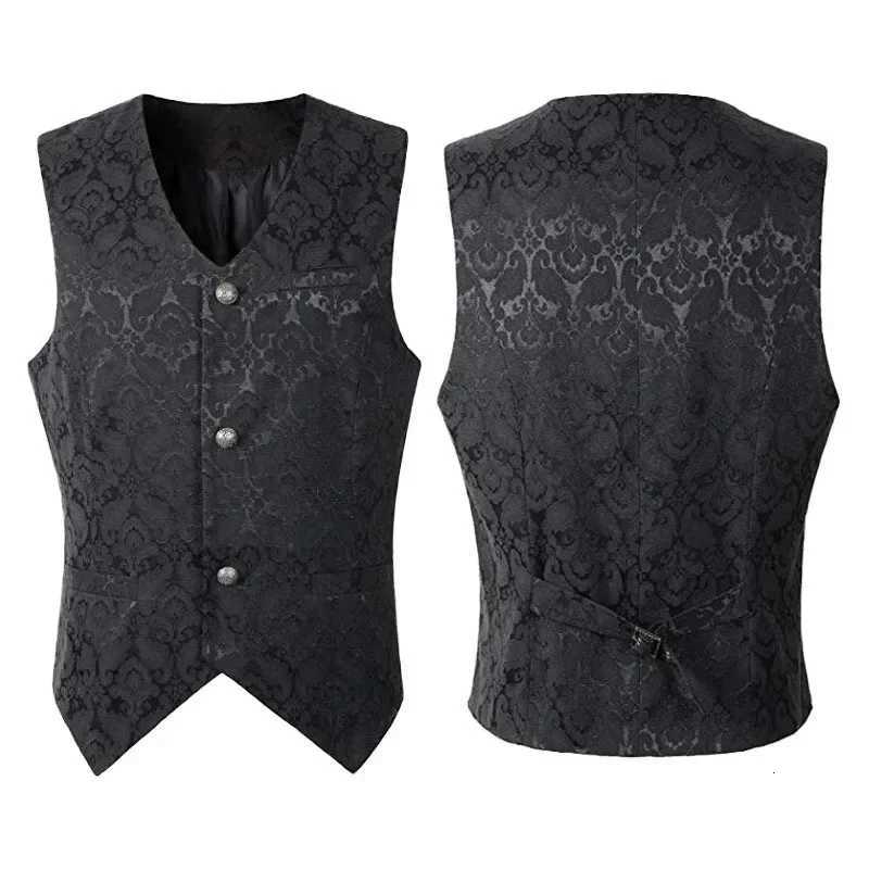 Adult Men Vintage Vest Waistcoat Victorian Black Steampunk Style Gothic Jacquard Swallow Top Noble Costume For Mens Blazer Suit W251029