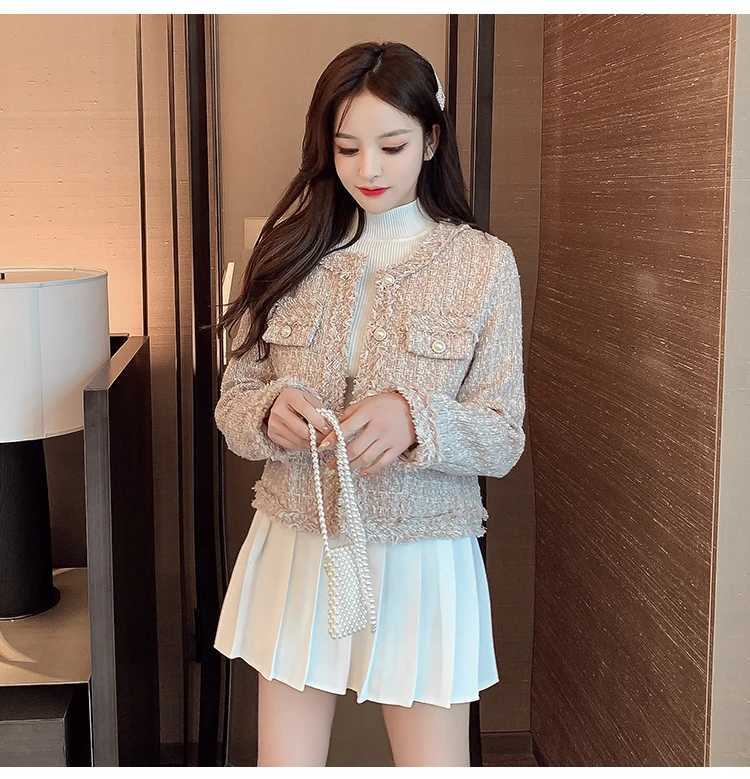 2024 Autumn Elegant Tweed Jacket Tassel Long Sleeves O Neck Female Solid color Leisure loose Women Short Jacket1 Y251105