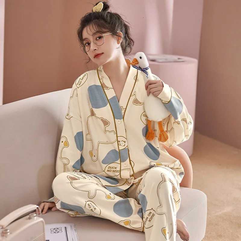 Autumn Korean Version of The Explosion of Models Pajamas Female Longsleeved Thin Section Ins Wind Casual Home Wear Suit LadiesT251029
