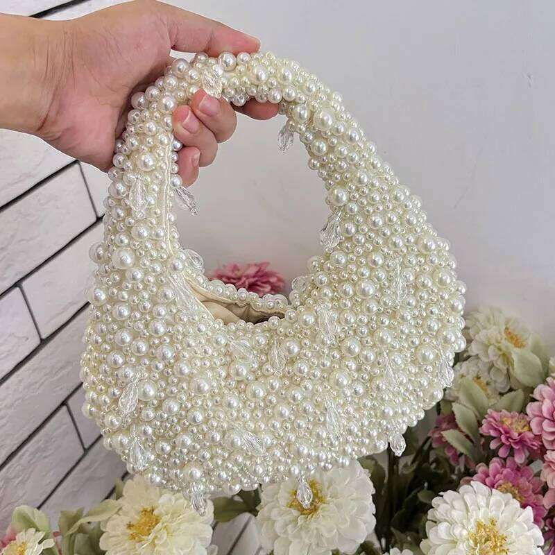 Designer Bags High Quality Pearl Beaded Handmade Women Handbag Fashion Evening Wedding Party Clutch Purse Beads Beading Woven Shoulder Bag Luxury Bag