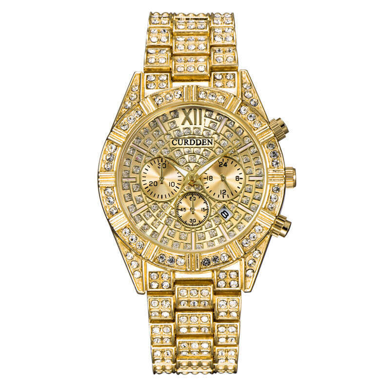 Brand Diamond-Studded Men's New Hip-Hop gold Calendar Quartz Watch for Men