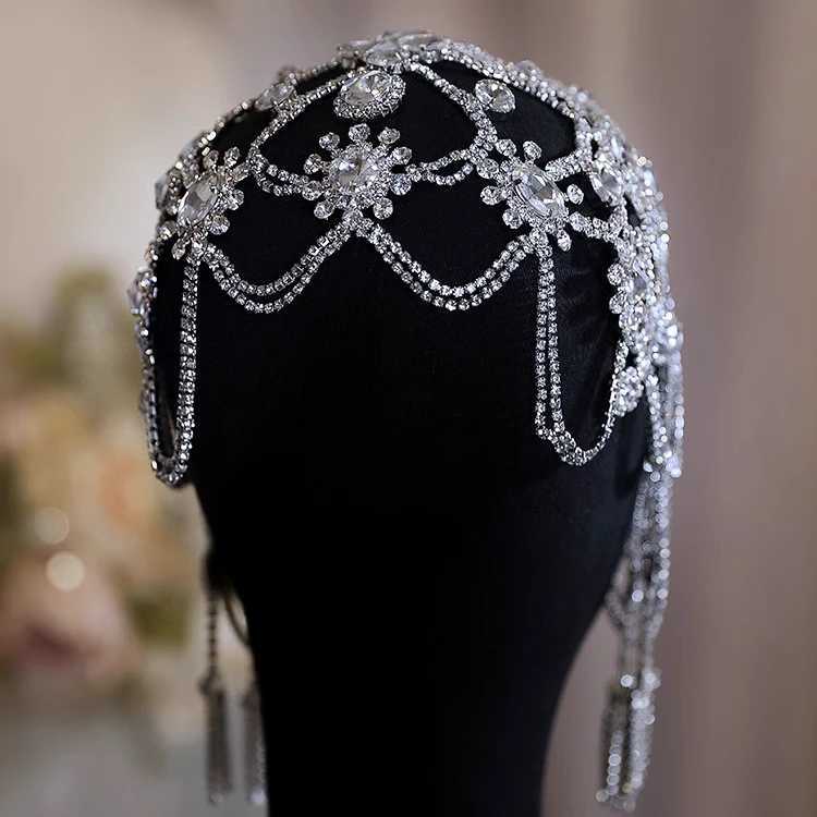 Star luxury personalized flash diamond exotic style silver bridal fringed headgear wedding studio followup accessoriesW251029