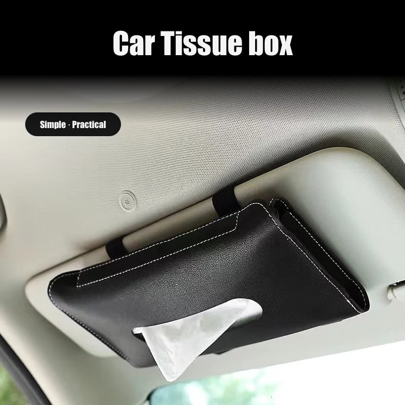 1 Pcs PU Soft Leather Car Tissue Box Hanging Sun Visor Tissue Box Creative Car Storage Products Car Interior Accessories 251029