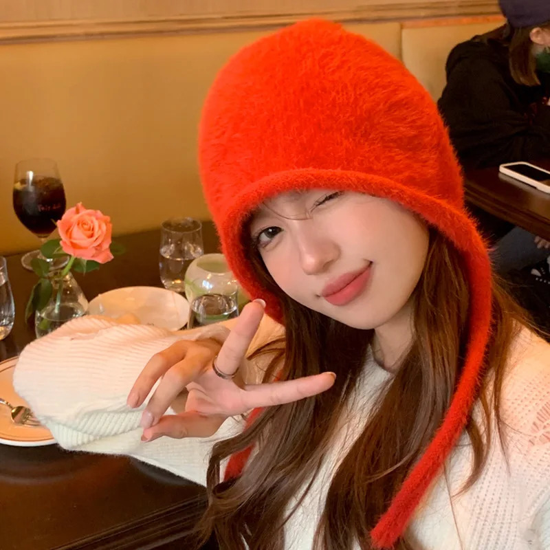 Y2K Cute Beanie Autumn Winter Women Warm Japanese Knit Hat Pile Caps Men Ear Protection Tie Pullover Hat Gorro Bonnet 251029