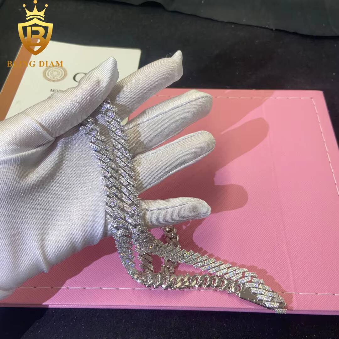 Hot Sale Fashion 10mm Cuban Chain 925 Silver Mosainite Iced Out Jewelry VVS1 Moissanite Hip Hop Pass Diamond Tester with GRA