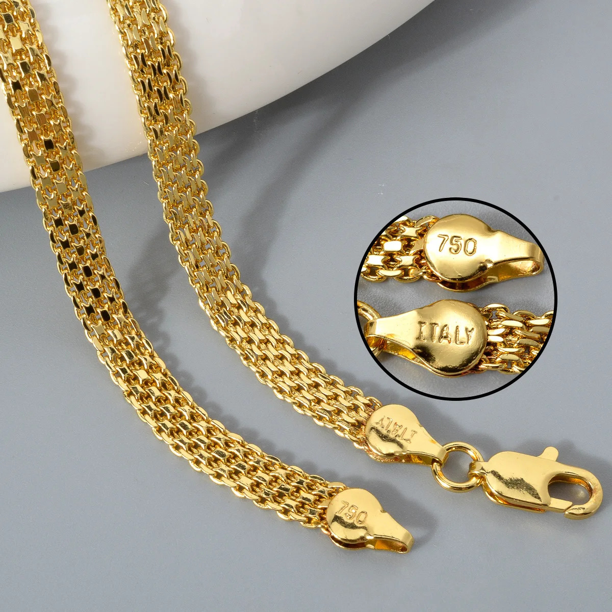 Fashion Copper Italy 750 18k gold plated Woven Milan Chain Necklace For Women 251028
