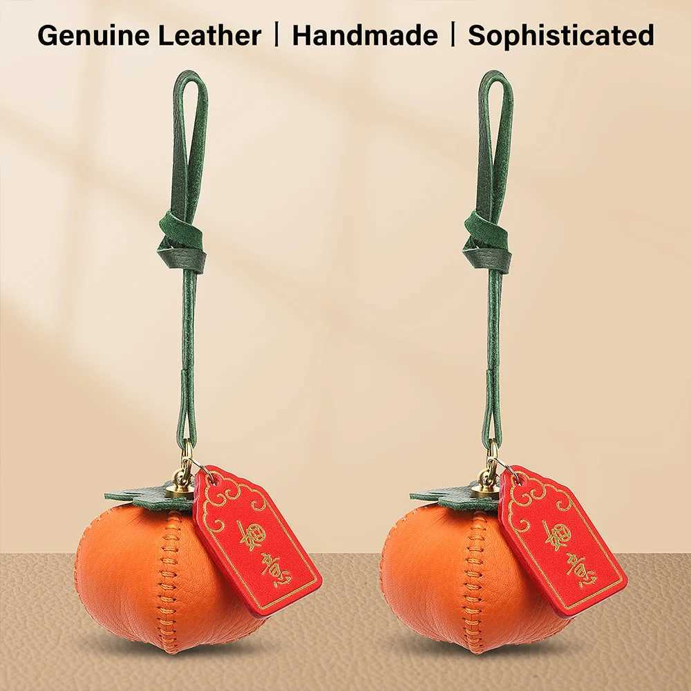 CRAZYSMITH Handmade Genuine Leather Bag Charm Persimmon Keychain Purse Charms Bag Pendant for Handbags Gift Bag AccessoriesW251029