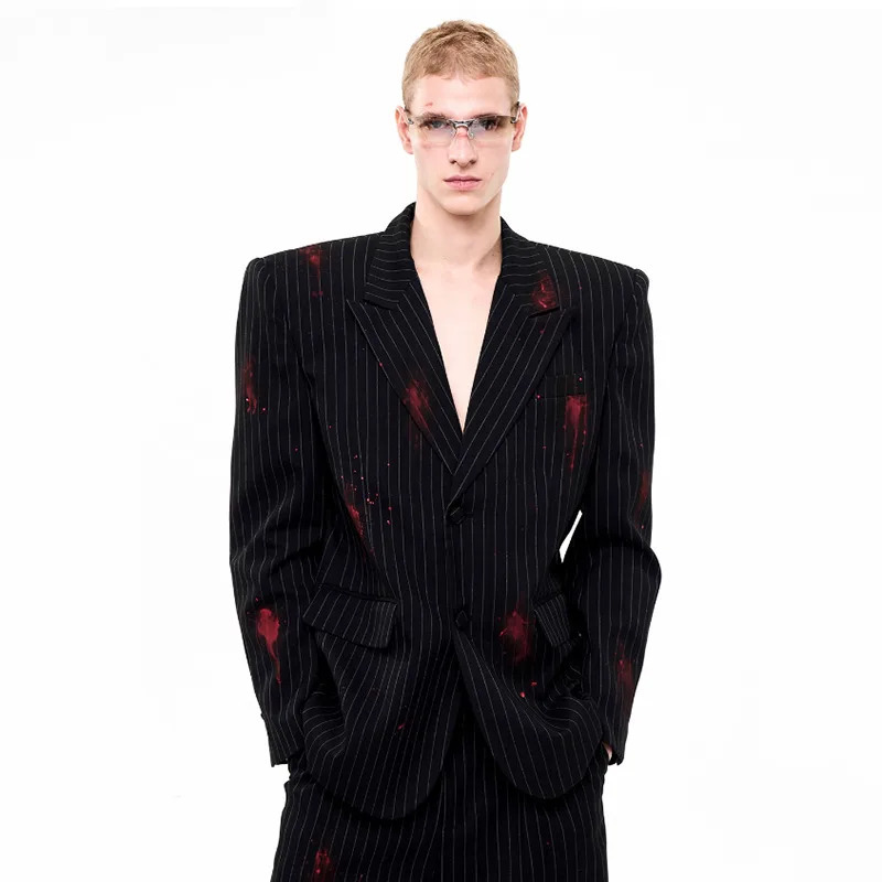 LUZHEN Ink Ejection Tiedyed Pattern Stripe Printed Shoulder Pad Blazer Coat Men Original y Handsome Jacket JY4551 251028