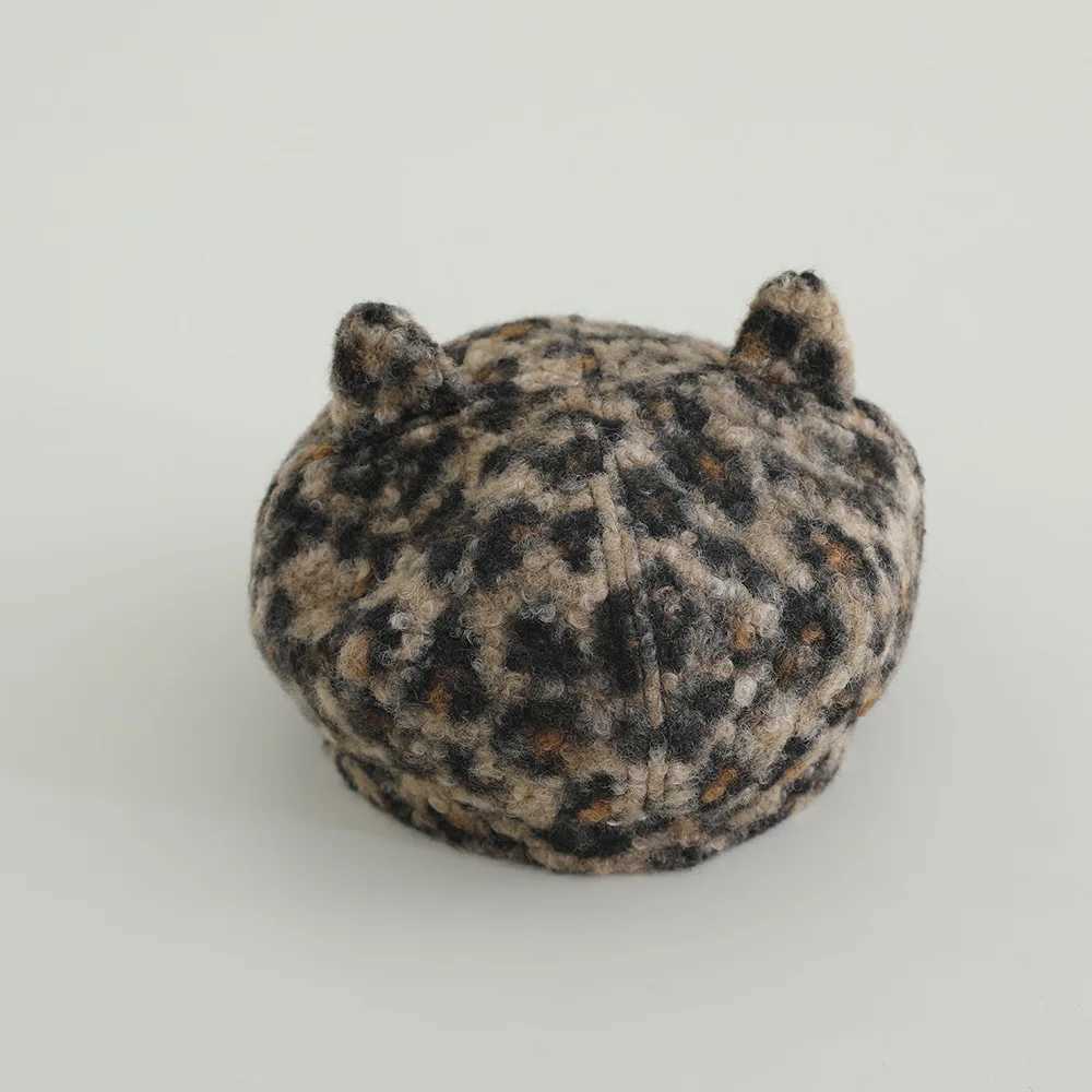 2025 Autumn Winter Leopard Print Warm Rabbit Fur Octagonal Hats For Baby Boys Gilrs Berets Painter Hat Beanie Cap251028