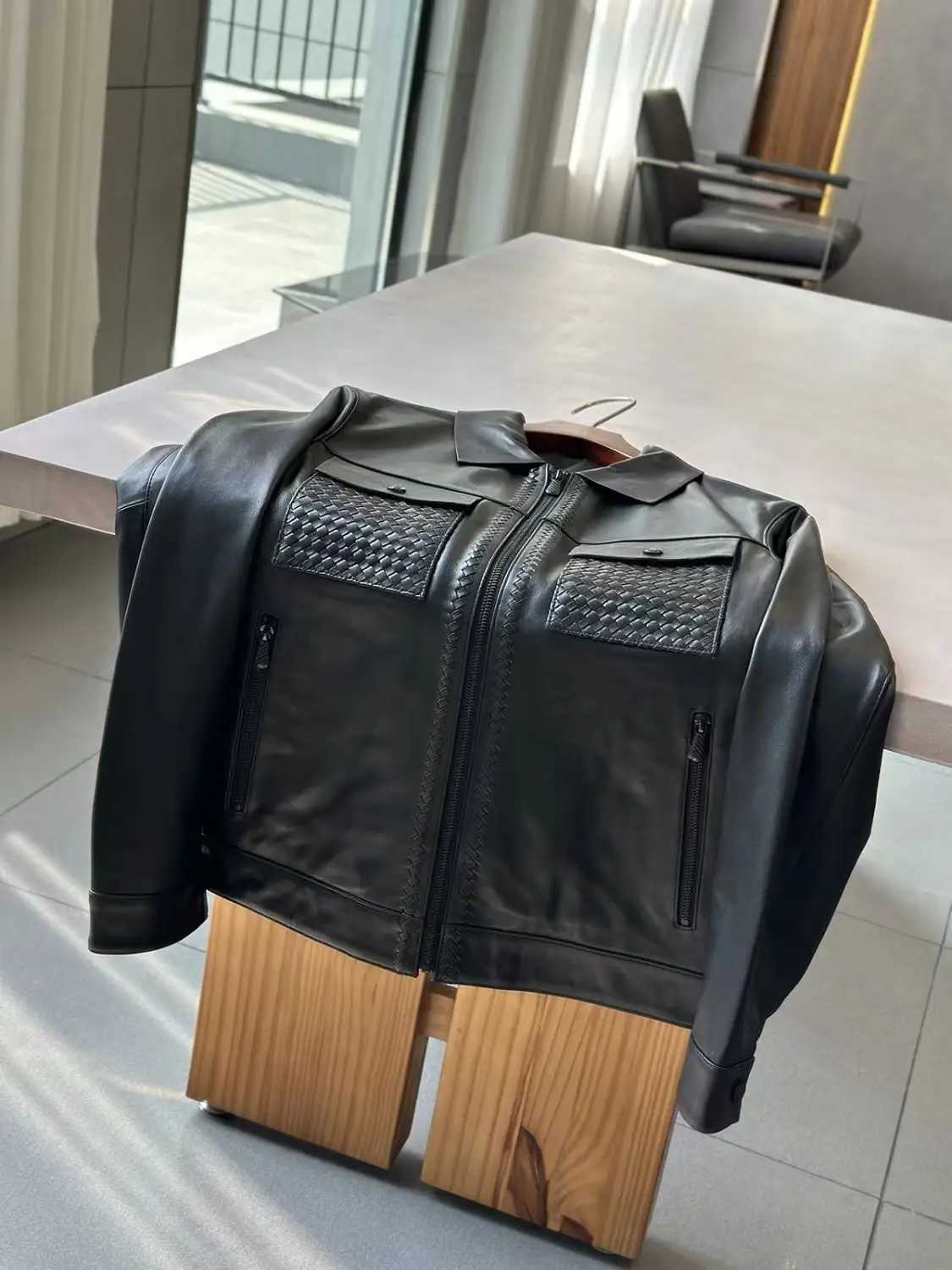 Mens ZipUp Leather Jacket Lapel Vintage Biker Style Business Casual Autumn Winter Windbreak Coat for MiddleAged Young BlackT251029