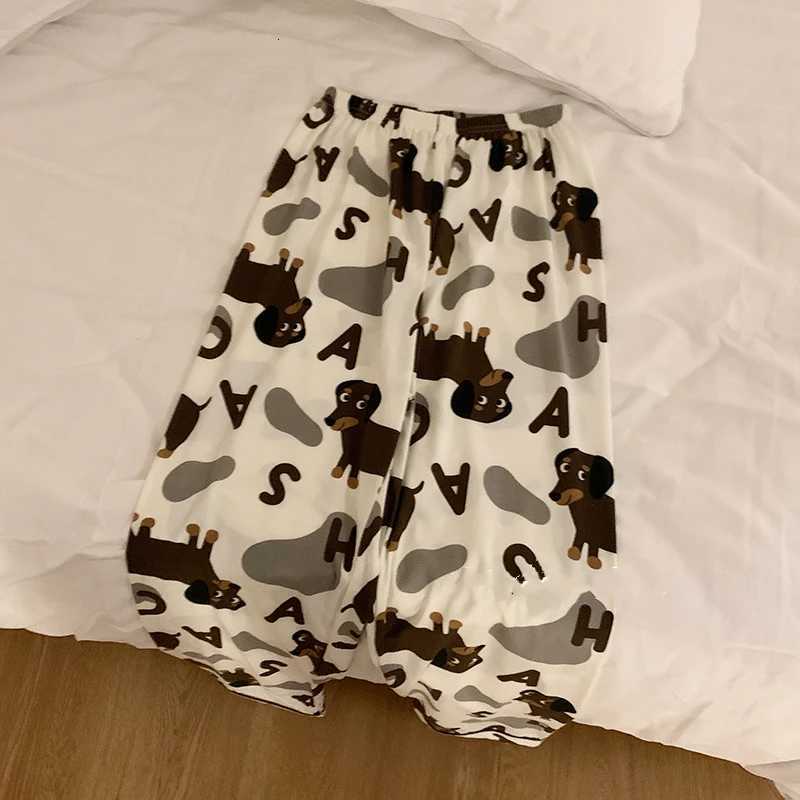 Spring Autumn 2024 Long Sleeve Womens Pajamas Set Cute Dachshund Teckel Print Cotton Two Pieces Full Length Pants Loose 43933T251029
