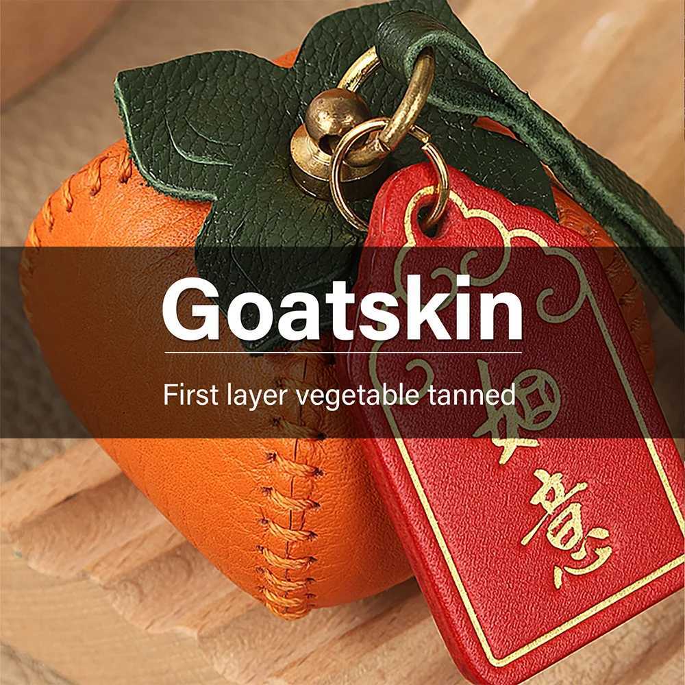 CRAZYSMITH Handmade Genuine Leather Bag Charm Persimmon Keychain Purse Charms Bag Pendant for Handbags Gift Bag AccessoriesW251029