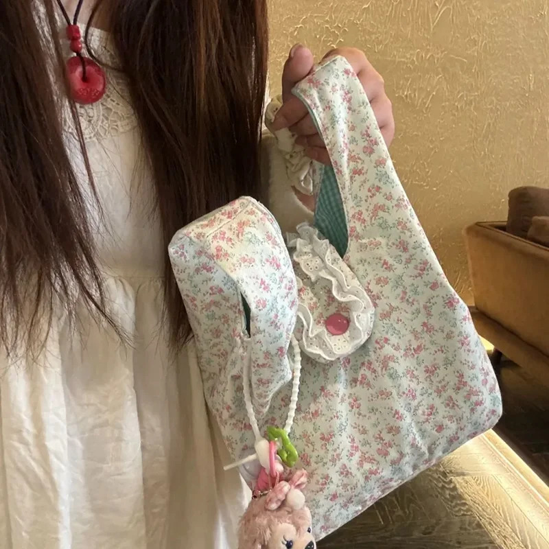 Miyagawa Floral Tophanld Bags for Women Korean Cute Portable Commuting Handbag 251029