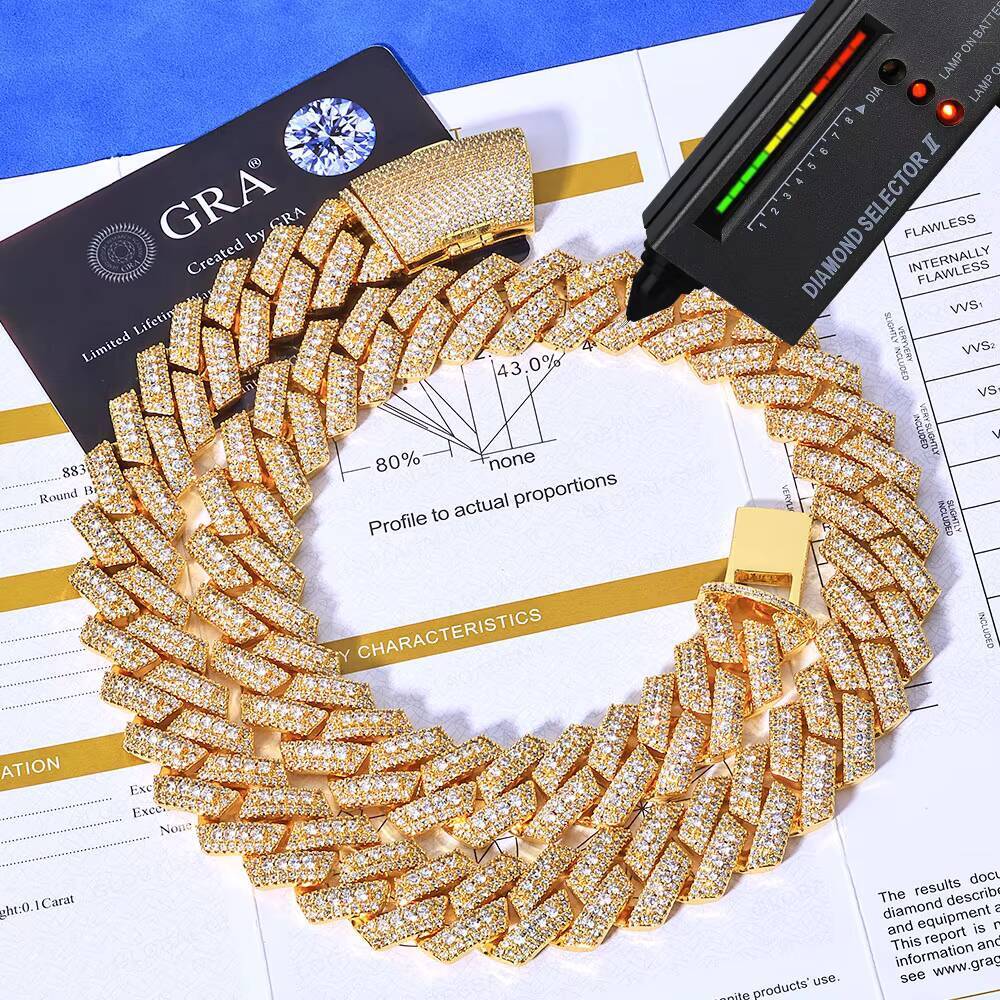 NUOYA 20MM Miami Cuban Link Chain 925 Sterling Necklace Iced Out with VVS Moissanite Luxury Hip Hop Jewelry