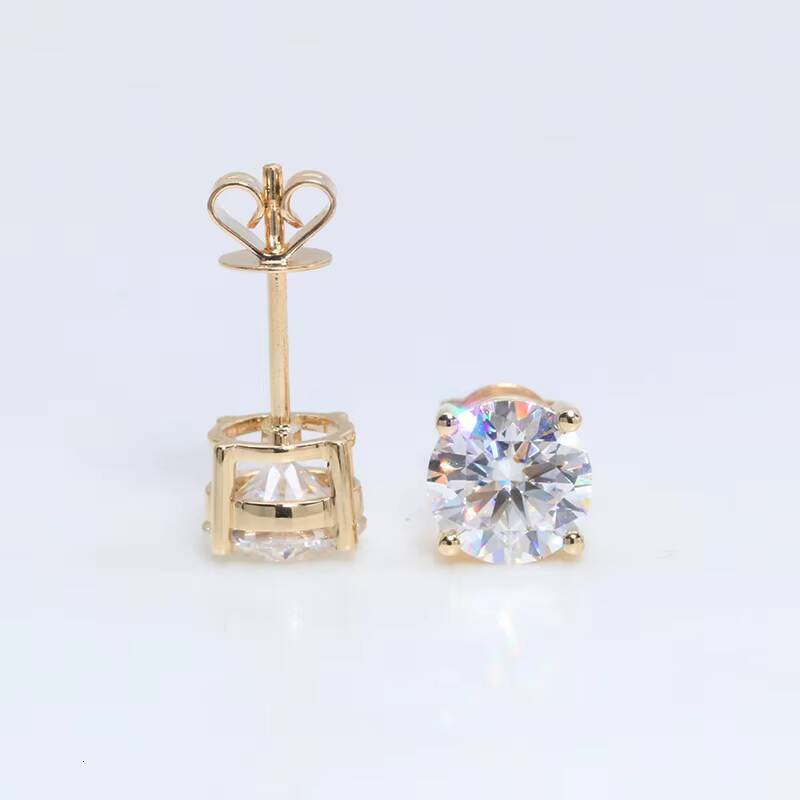 Fashion Jewelry One Carat Silver Earrings 925 Sterling Stud 14k Yellow Gold Diamond Moissanite Gold Earrings for Women