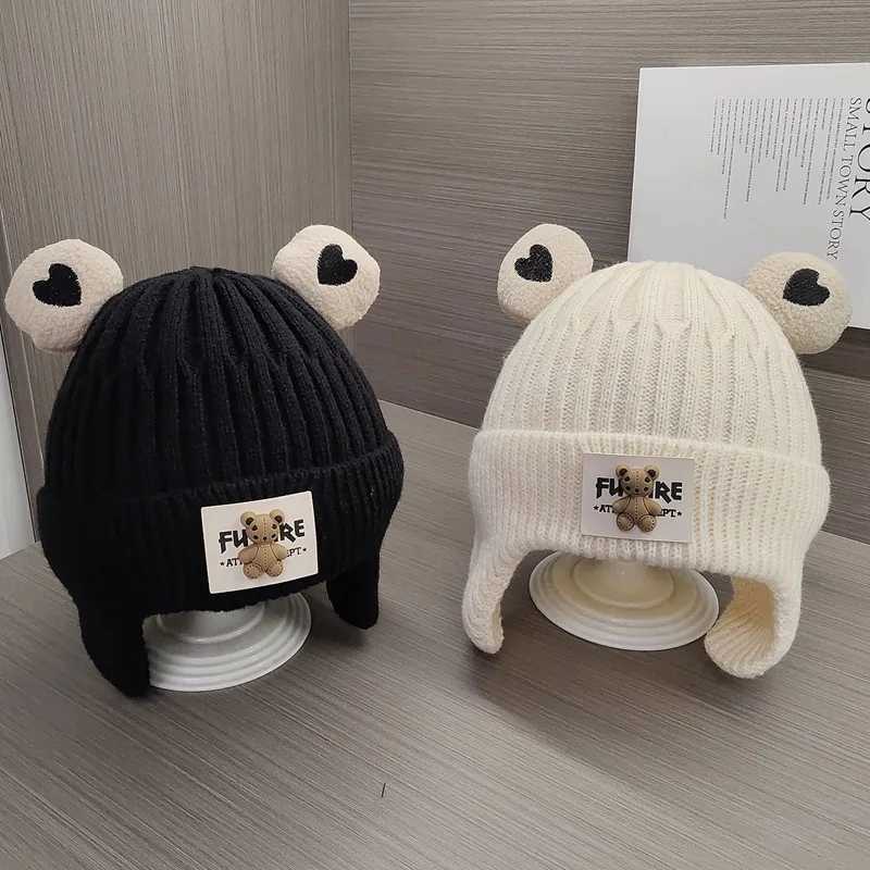 Cute Winter Knitted Baby Cap Cartoon Bear Toddler Boys Girls Warm Beanie Bonnet Hat Windproof Kids Crochet Ear Protection Caps251028
