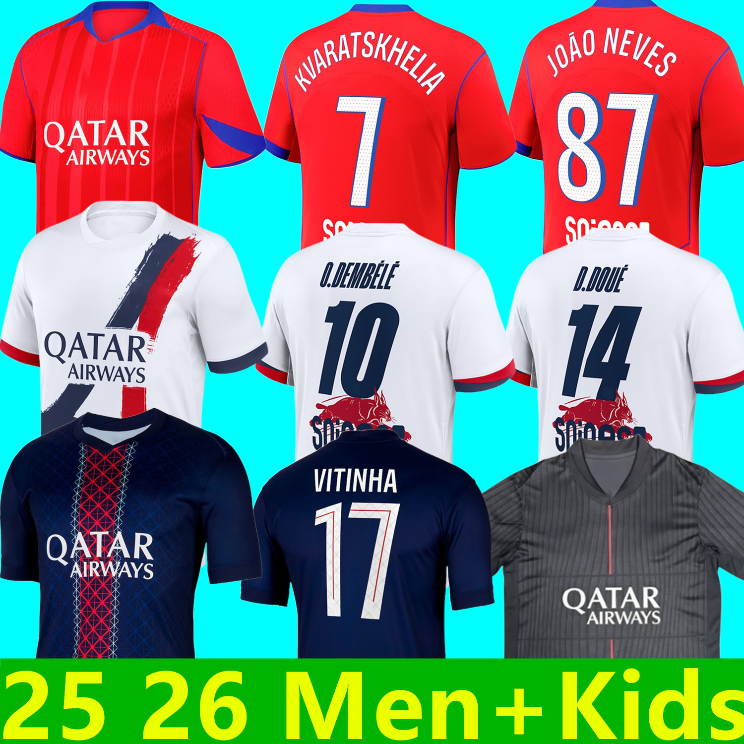 25 26 O.DEMBELE D.DOUE KVARATSKHELIA 2025 2026 soccer jersey HAKIMI JOAO NEVES Mens kids kit home away 3rd jersey PACHO N.MENDES VITINHA BARCOLA FABIAN football shirt