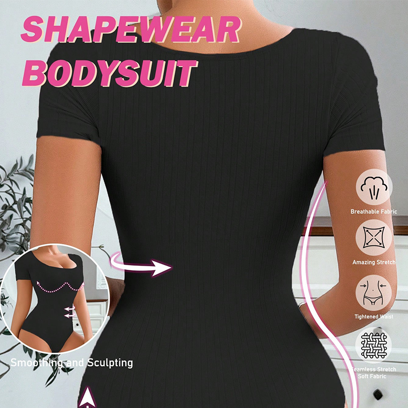 Women's Tracksuits Women's Seamless Shapewear Bodysuit, Short Sleeve Tummy Control Yoga Jumpsuit, Slimming Ribbed One-Piece for Workout & Da